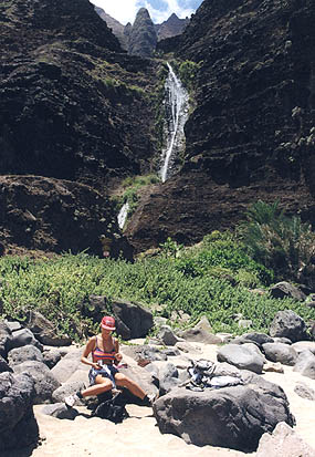 Waterfalls on pali of Kalalau